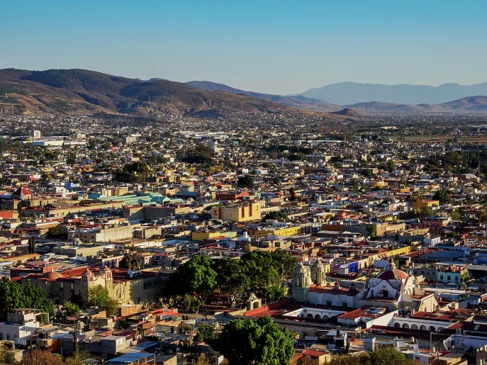 Framed Print : Cityscape seen from Cerro del Fortin at sunset, Oaxaca de Juarez, Oaxaca State, Mexico