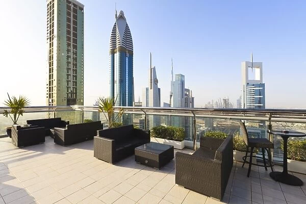Cityscape seen from rooftop bar, Sheikh Zayed Road, Dubai, United Arab Emirates