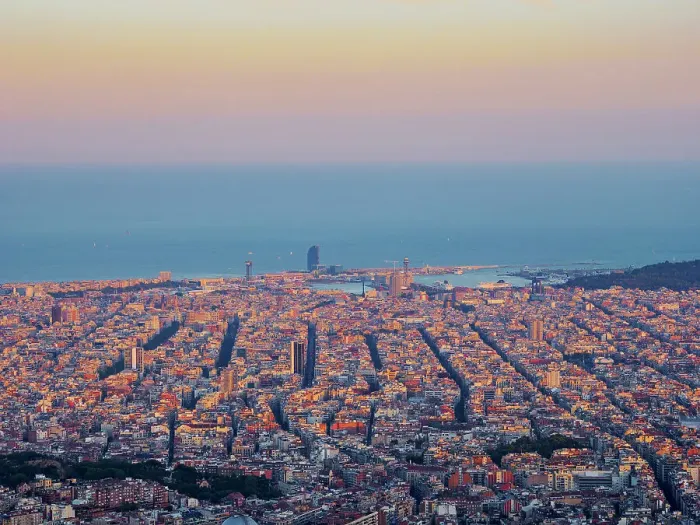 Framed Print : Cityscape at sunset seen from Mount Tibidabo, Barcelona, Catalonia, Spain, Europe Framed Print : Cityscape at sunset seen from Mount Tibidabo, Barcelona, Catalonia, Spain, Europe