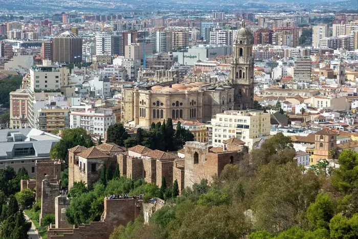 Framed Print : Cityscape view over city centre high density buildings with cathedral church in centre, Malaga, Andalusia, Spain, Europe Framed Print : Cityscape view over city centre high density buildings with cathedral church in centre, Malaga, Andalusia, Spain, Europe