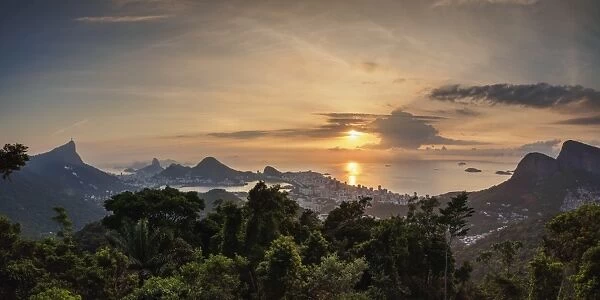 Cityscape from Vista Chinesa at sunrise, Rio de Janeiro, Brazil, South America