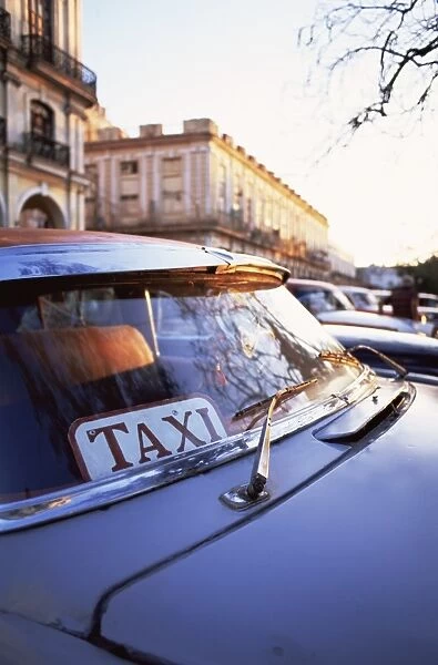 Classic American car with Taxi sign in windscreen, Havana, Cuba, West Indies