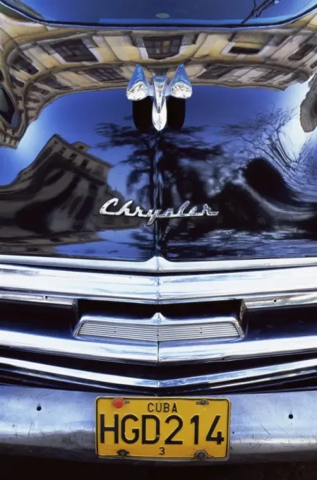 Framed Print : Detail of classic black Chrysler car with reflections in paintwork, Havana Framed Print : Detail of classic black Chrysler car with reflections in paintwork, Havana