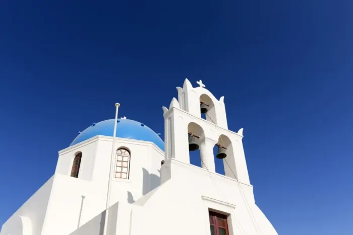 Framed Print : Classic Greek Orthodox church with blue dome, Oia, Santorini, Cyclades, Greek Islands Framed Print : Classic Greek Orthodox church with blue dome, Oia, Santorini, Cyclades, Greek Islands