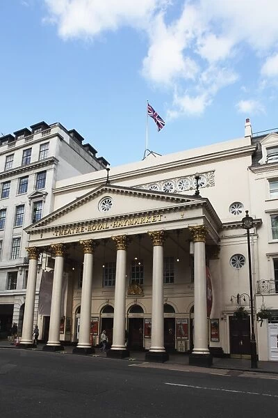 Classical facade of the Theatre Royal Haymarket, London, England, United Kingdom, Europe