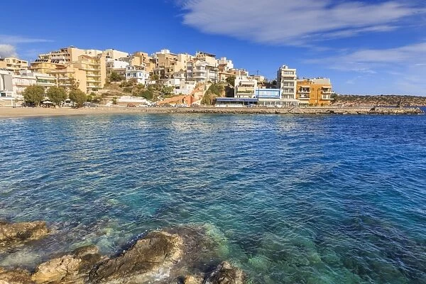 Clear azure waters of Kitroplateia Beach, Agios Nikolaos, Lasithi, Crete, Greek Islands