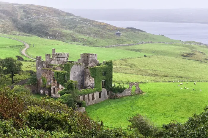 Framed Print : Clifden Castle in the rain, ruined manor house near Clifden, Connemara, County Galway, Connacht, Republic of Ireland Framed Print : Clifden Castle in the rain, ruined manor house near Clifden, Connemara, County Galway, Connacht, Republic of Ireland