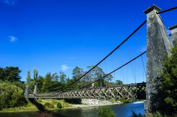 Framed Print : Clifden Suspension Bridge, road from Invercargill to Te Anau, South Island, New Zealand, Pacific Framed Print : Clifden Suspension Bridge, road from Invercargill to Te Anau, South Island, New Zealand, Pacific