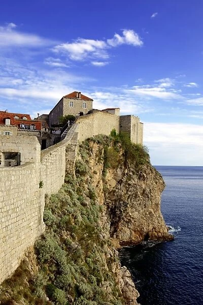 Cliff and medieval city walls of Dubrovnik, UNESCO World Heritage Site, Croatia, Europe