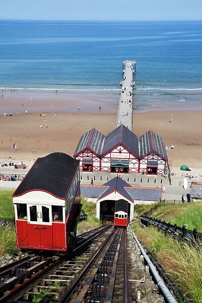 Cliff Tramway and the Pier at Saltburn by the Sea, Redcar and Cleveland, North Yorkshire, Yorkshire, England, United Kingdom, Europe