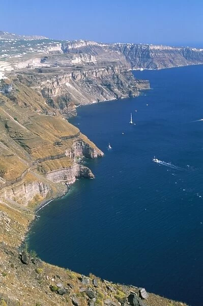 Cliffs on basin of Caldera, island of Santorini (Thira), Cyclades Islands