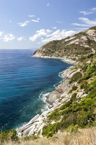 Cliffs on the blue sea, Pomonte, Marciana, Elba Island, Livorno Province, Tuscany