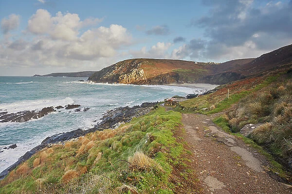 The cliffs and sands of Portheras Cove, a remote beach near Pendeen, on the rugged Atlantic cliffs of the far west of Cornwall, England, United Kingdom, Europe