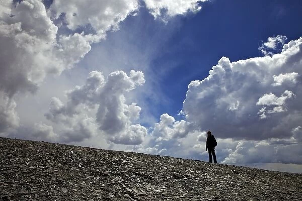 Climber In the clouds Mount Chacaltaya, Cordillera real, Bolivia, Andes, South America