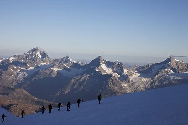 Climbers ascending Monte Rosa, Italian Alps, Piedmont, Italy, Europe