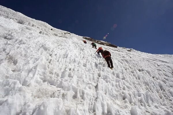 Climbers on an ice wall, Island Peak 6189m, Solu Khumbu Everest Region