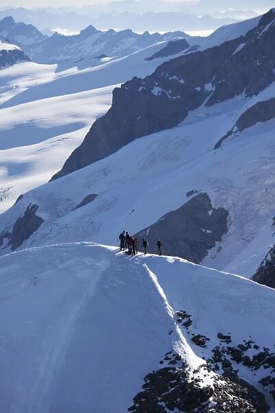 Climbers on Peak Castore in the Monte Rosa massif, Italian Alps, Piedmont, Italy, Europe
