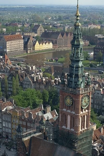 Clock tower and city centre from a high view point in Gdansk