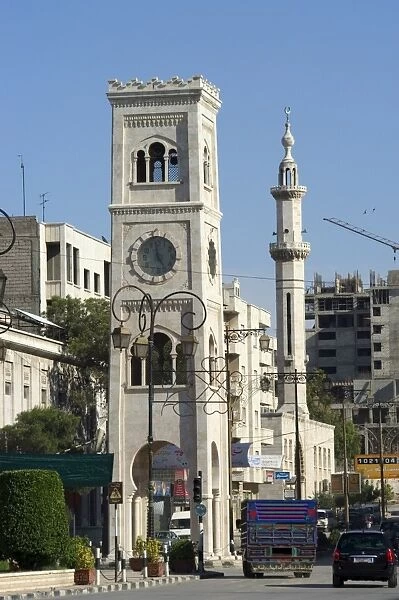 Clock tower and mosque minaret