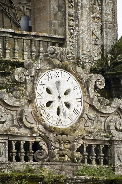 Clock on tower on roof of Santiago Cathedral
