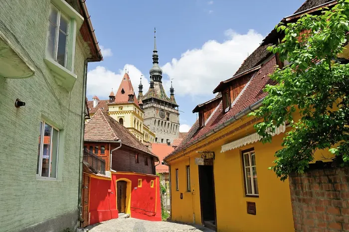 Framed Print : Clock Tower seen from south path leading into Old Town, Sighisoara, UNESCO, Transylvania, Romania Framed Print : Clock Tower seen from south path leading into Old Town, Sighisoara, UNESCO, Transylvania, Romania