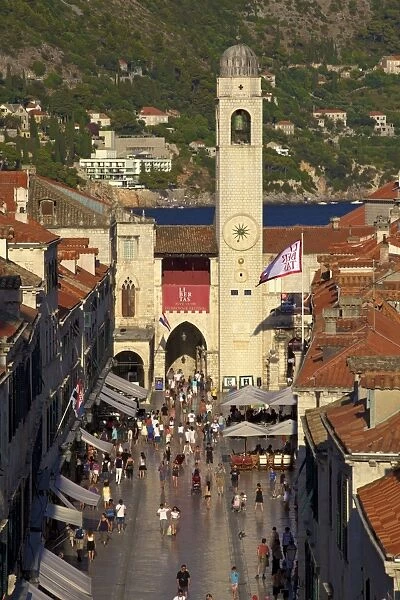 Clock Tower and Stradun, Old City, UNESCO World Heritage Site, Dubrovnik, Croatia, Europe