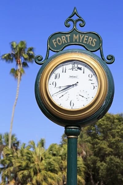 Clock in the Waterfront District, Fort Myers, Florida, United States of America, North America