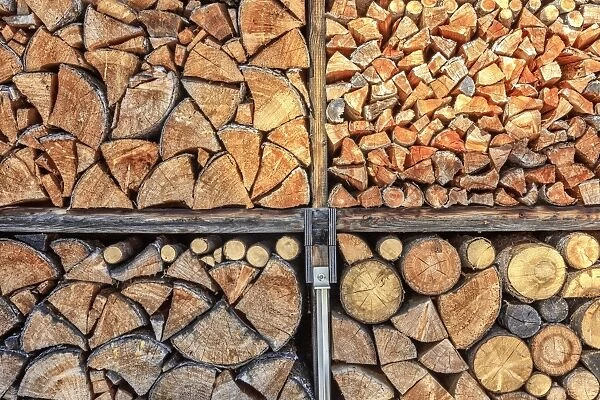 Close up details of firewood stack, Switzerland, Europe