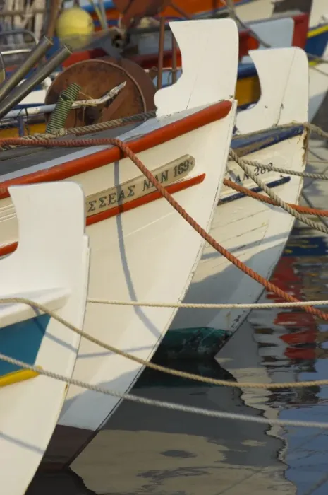 Framed Print : Close up of the front of three fishing boats in the harbour Framed Print : Close up of the front of three fishing boats in the harbour