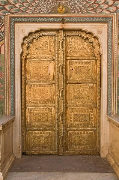 Close up of the ornate door at the peacock gate in the City Palace, Jaipur