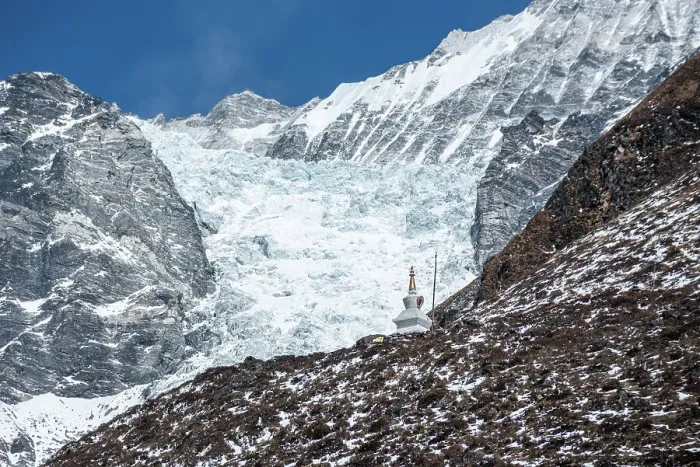 Framed Print : Close up of stupa (chorten) on a mountain slope in front of glaciers, Kyanjin Gompa, Langtang Valley trek, Himalayas, Nepal, Asia Framed Print : Close up of stupa (chorten) on a mountain slope in front of glaciers, Kyanjin Gompa, Langtang Valley trek, Himalayas, Nepal, Asia