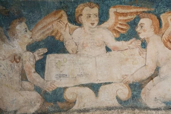 Close-up of 16th century frescoes, Church of San Bernadino de Siena and Convent of Sisal