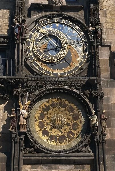 Close-up of the Astronomical Clock in the Old Town Square in Prague, UNESCO World Heritage Site