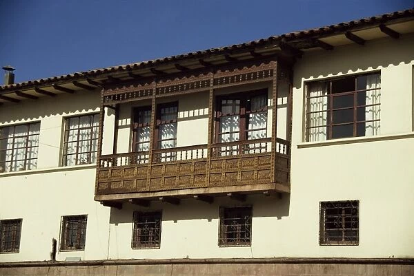 Close-up of balconies on colonial buildings in the