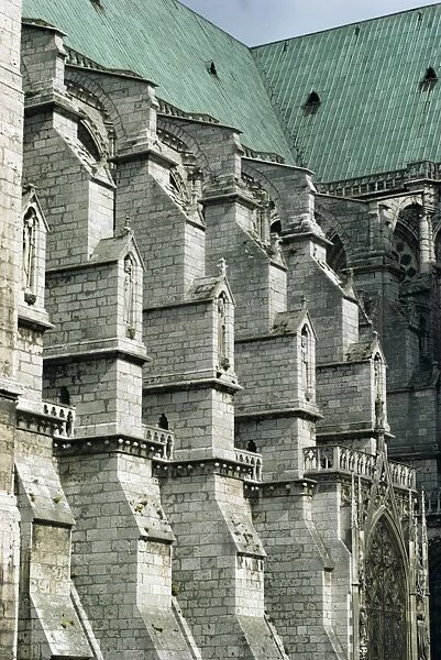 Close-up of buttresses on the south front of the cathedral, dating from between 1194