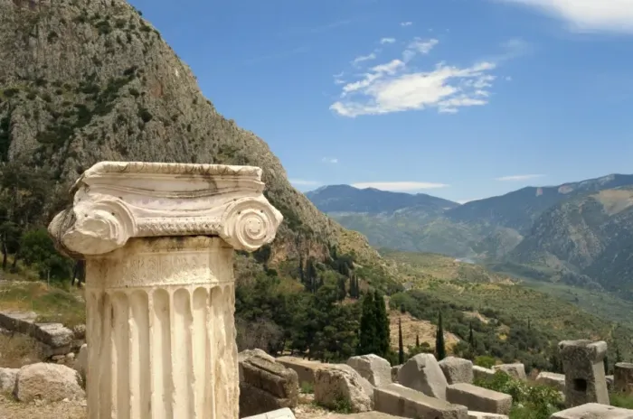Framed Print : Close-up of capital on a column with hills in the background Framed Print : Close-up of capital on a column with hills in the background