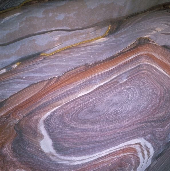 Close-up of coloured sandstone from which the Nabateans