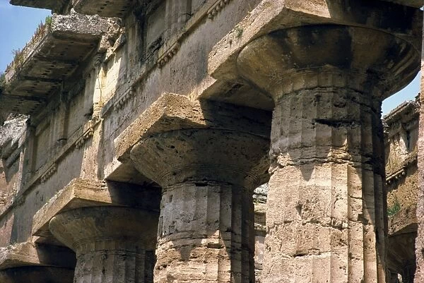 Close-up of the columns of the Temple of Neptune at Paestum