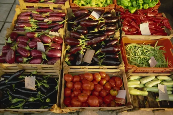 Framed Print : Close-up of crates of aubergines, tomatoes, peppers and other vegetables in the market at Tenerife Framed Print : Close-up of crates of aubergines, tomatoes, peppers and other vegetables in the market at Tenerife