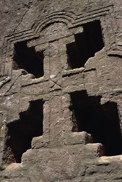 Close-up of cross on Christian Bieta Danaghel, Vierges Martyres, town of Lalibela