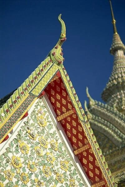 Close-up of decoration of Wihan roof at Wat Pho in Bangkok
