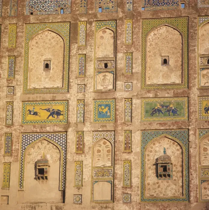 Framed Print : Close-up of decorative tiles on a brick building in Lahore Framed Print : Close-up of decorative tiles on a brick building in Lahore