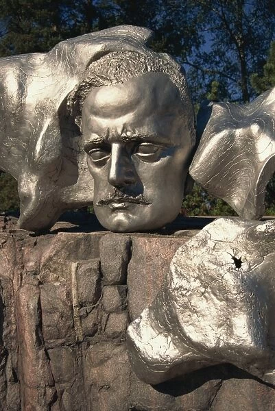 Close-up of the face of Sibelius on the monument to the composer in Helsinki