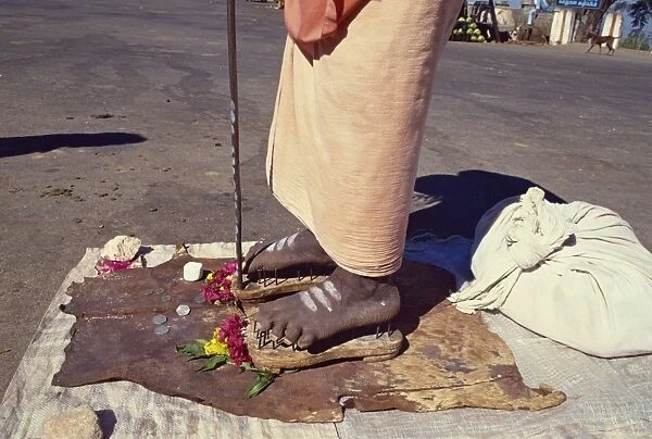 Close-up of the feet of a Hindu Saddhu or holy man