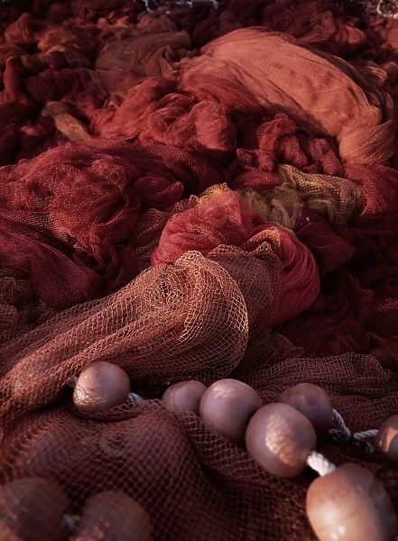 Close-up of fishing nets and floats