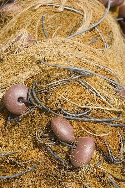 Close-up of fishing nets and floats
