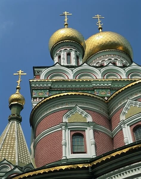 Close-up of the gold domes and decoration on the Shipka church, Shipka, Bulgaria, Europe