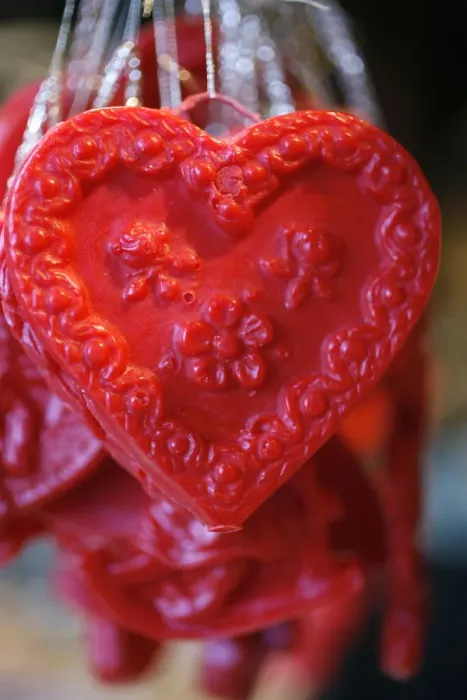 Framed Print : Close-up of heart decoration, Christmas market, Munich, Bavaria, Germany, Europe
