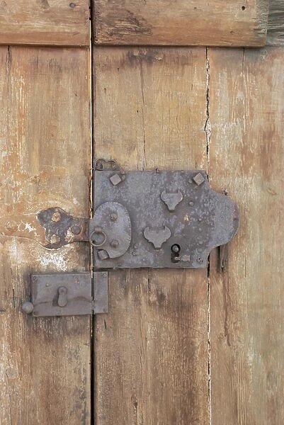 Close-up of lock on an old door
