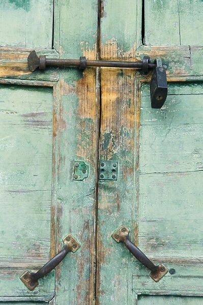 Close-up of locked door, Yangshuo, Guangxi Province, China, Asia